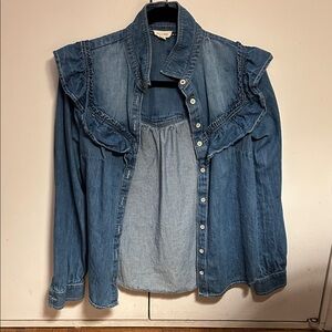 Super cute Pilcro Blue Denim Shirt with Ruffles Western S